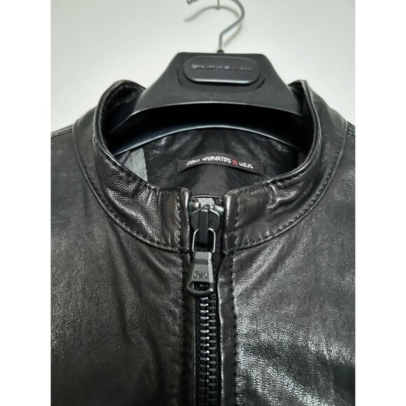 Mens John Varvatos 100% Lambskin Black Leather Moto Biker Jacket Size M LIKE NEW - Picture 6 of 7